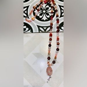 Boho galaxy pink ice gemstone necklace